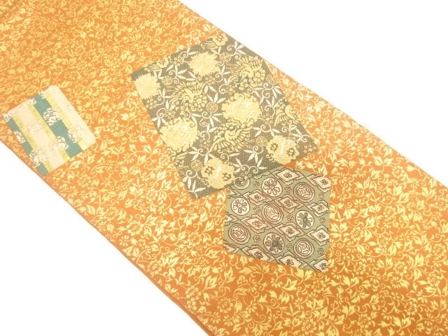 アンティーク　色紙散らしに花鳥模様織り出し袋帯（着用可）